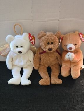 Ty Plush Bear Trio - White, Brown, Peach